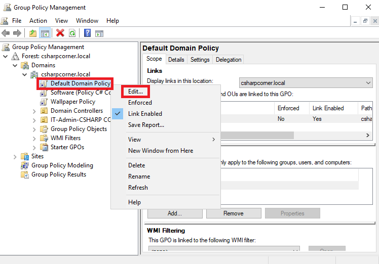 Default domain policy